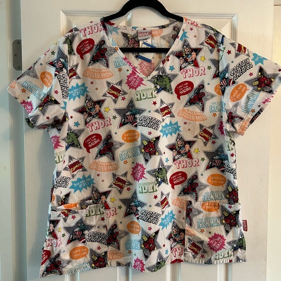 Marvel V-Neck Scrub Top, Thor, Spiderman, Hulk, Captain America Size XL - Picture 1 of 14